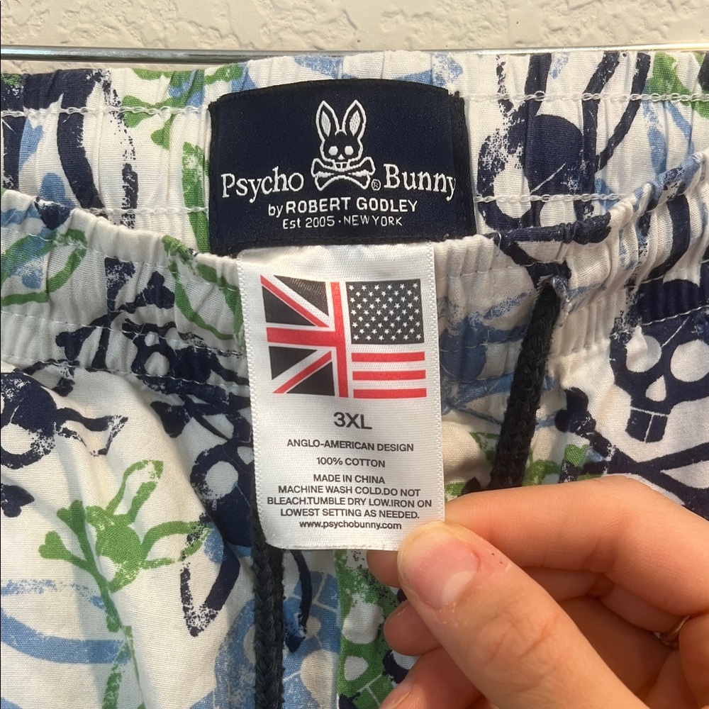 Psycho Bunny Men's Blue and Green Patterned Pajama Pants - Picture 2 of 6
